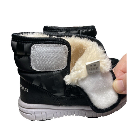 Hobibear Boys Girls Snow Boots Size EU 27 US 10 Black Faux Fur Lining Hook Loop - Picture 7 of 11
